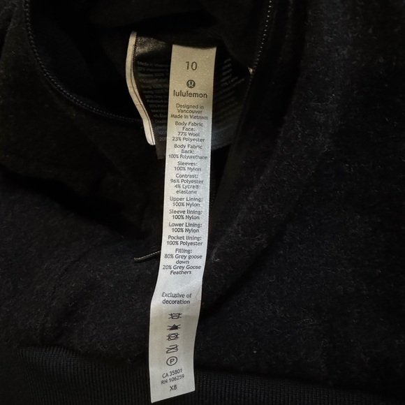 Lululemon Roam Far Wool Goose Down Bomber Puffer Jacket Black/Heathered Black 10 - Picture 14 of 16